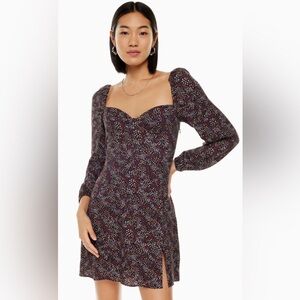 Aritzia Wilfred Novella black wine red print dress size 8